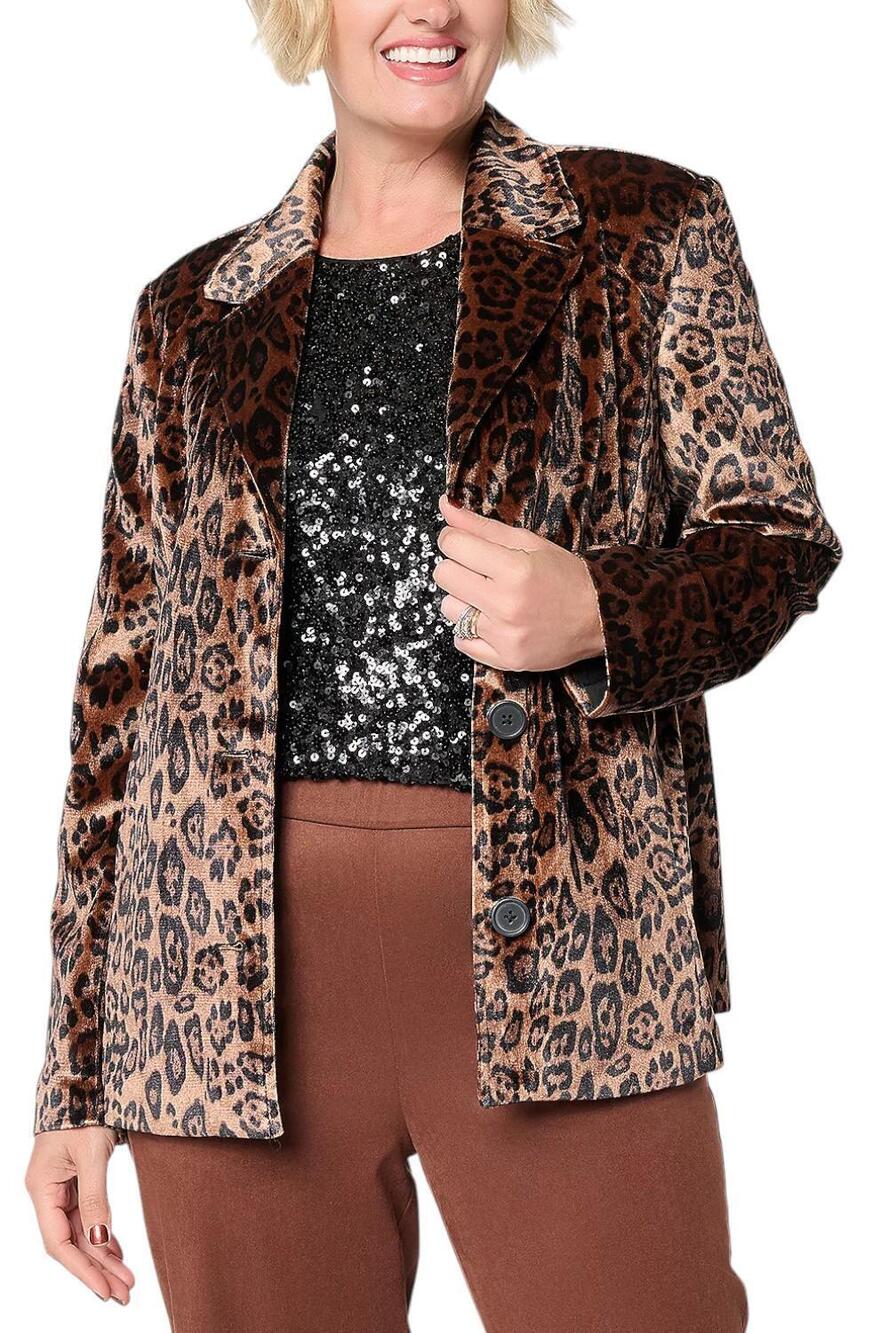 by Stacy London Women's Single Breasted Velvet Blazer Animal - Regular